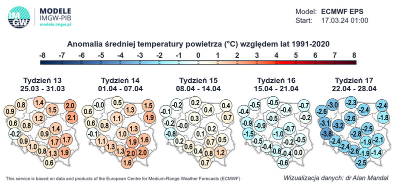 Zimne masy powietrza będą wracać do Polski również w kwietniu