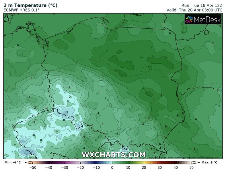 Nad ranem, głównie na południowym zachodzie, możliwe są przymrozki!