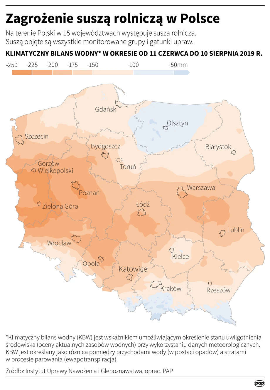 Zagrożenie suszą rolniczą w Polsce.