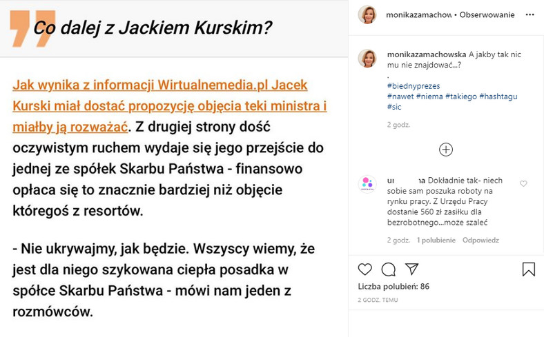 Monika Zamachowska na Instagramie