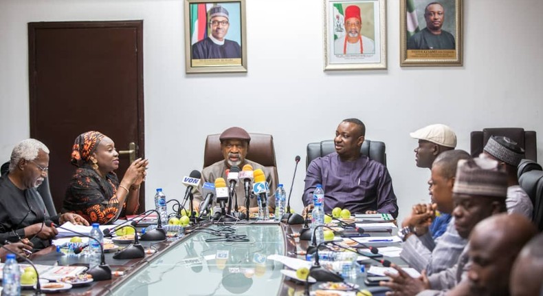 The Minister of State for Labour and Employment, Festus Keyamo (center right), and the Minister of Labour and Employment, Dr Chris Ngige (center left), have held talks with labour leaders on new minimum wage implementation and adjustment over the past couple of days [Festus Keyamo/Twitter].