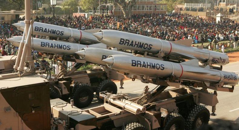 India's Brahmos supersonic cruise missiles during a rehearsal for the Republic Day parade in New Delhi, India, January 23, 2006.