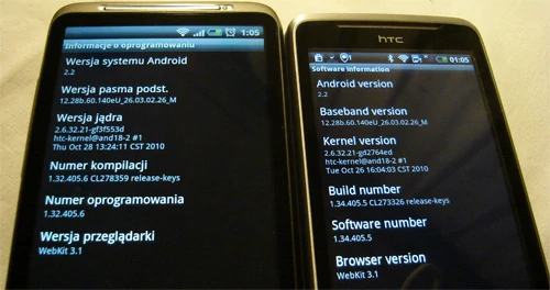 Android 2.2 Froyo rządzi w obu smartfonach. W tym przypadku, Desire Z miał Androida w angielskiej wersji językowej