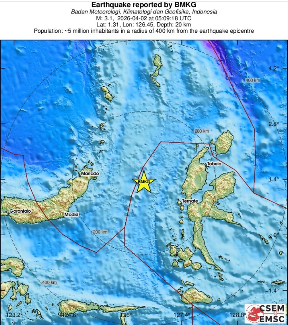 Mapa zemnljotresa u Indoneziji