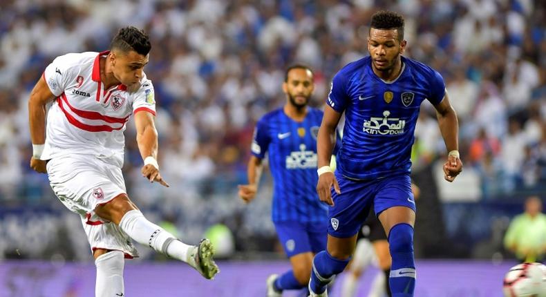 Omar al Said (L) of Zamalek in action against Al Hilal in Saudi Arabia. Zamalek are among the favourites to win the 2018/2019 CAF Confederation Cup