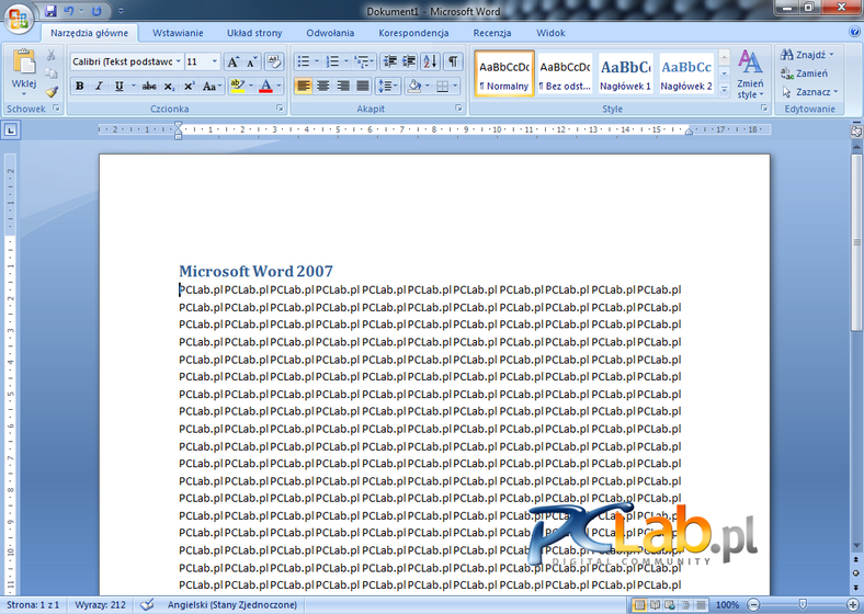 MS Word 2007 – główne okno programu (kliknij, aby powiększyć)
