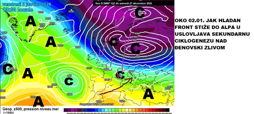 Oko 2 januara hladan front stiže do Alpa