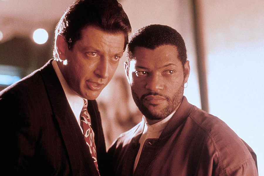 Laurence Fishburne jako Russell Stevens, Jr./John Hull i Jeff Goldblum jako David Jason w filmie "Podwójny kamuflaż" (1992)