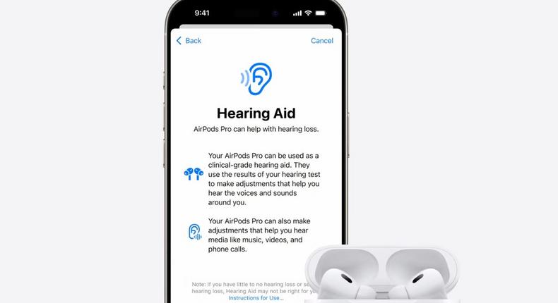 Apple's new Hearing Aid feature on AirPods Pro 2.Apple