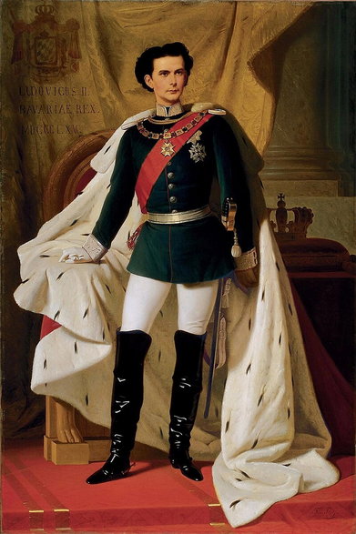 20-letni Ludwik II Wittelsbach w stroju koronacyjnym (mal. Ferdynand von Piloty, 1865)
