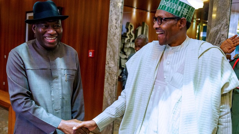 Image result for Buhari greets Jonathan