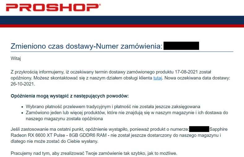 Proshop – opóźniona dostawa