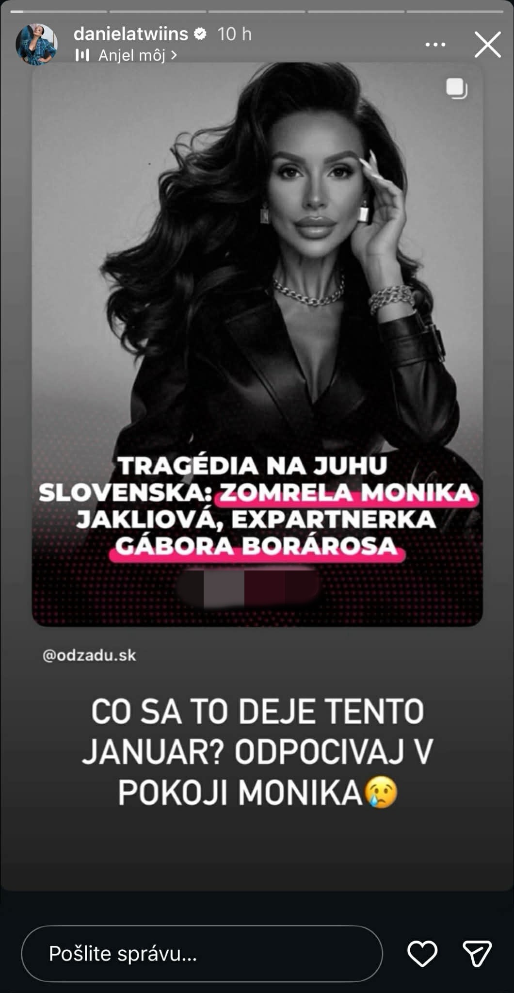Na tragickú smrť Jákliovej († 31) reagovala aj Daniela Nízlová.