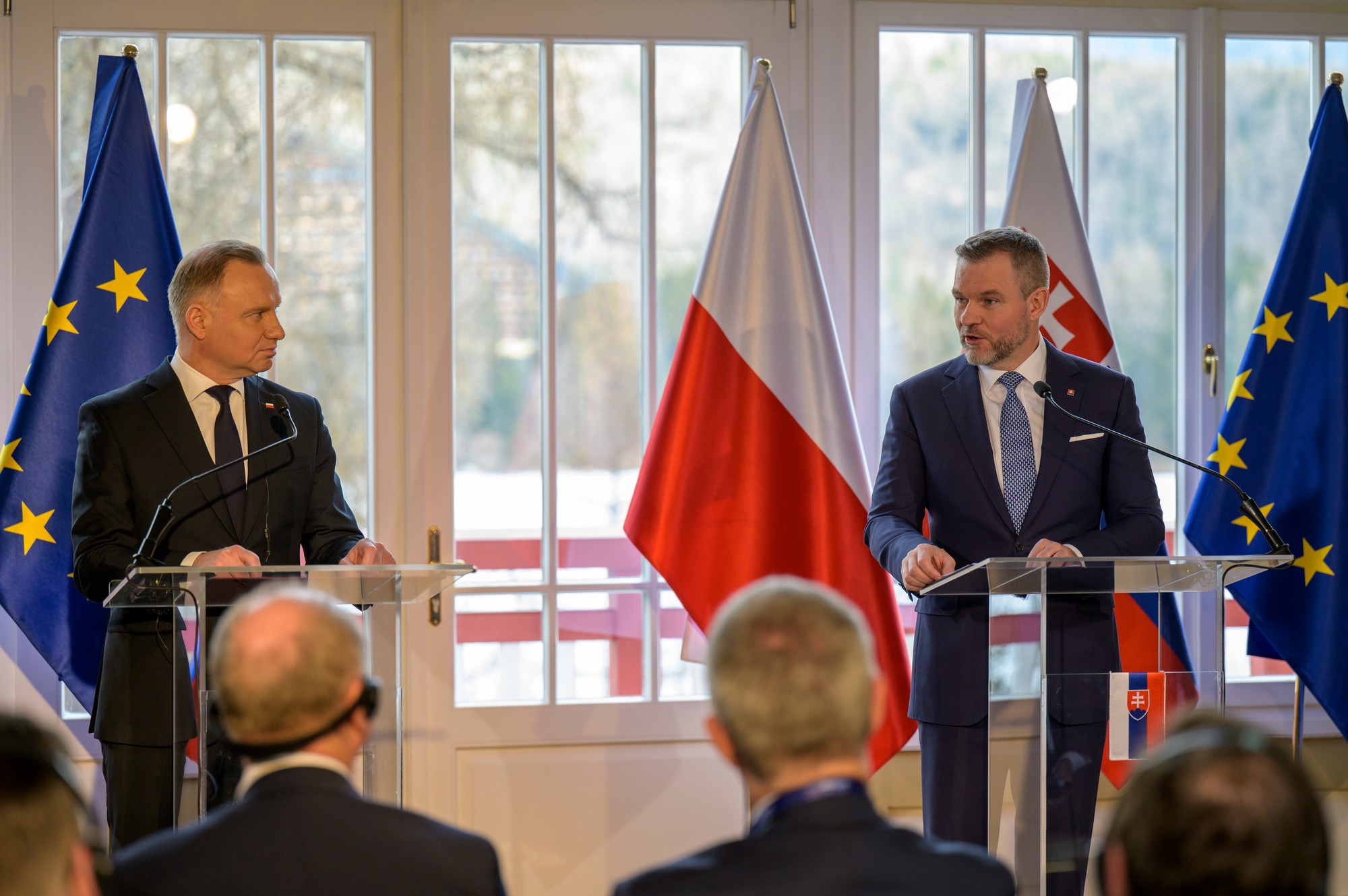 Zľava poľský prezident Andrzej Duda a slovenský prezident Peter Pellegrini.
