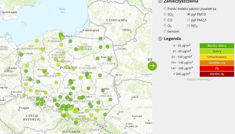 Stężenie pyłu PM10 - 2017-04-26