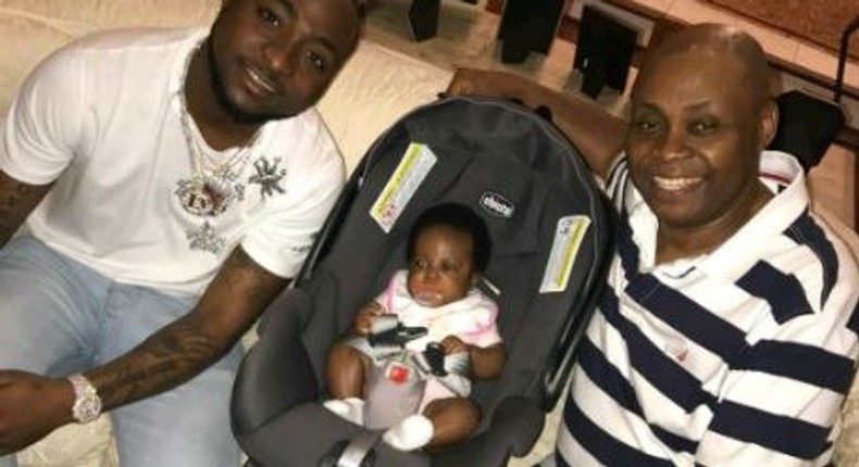 Davido, Chief Deji Adeleke and his grand daughter, Hailey Adeleke.