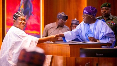 President Bola Tinubu swears in Secretary to the Government of the Federation (SGF), Senator George Akume. [Presidency]