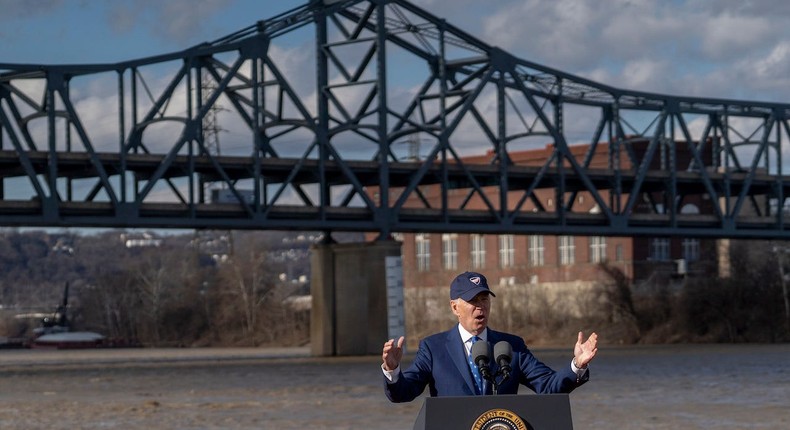 President Joe Biden speaks to a crowd in Kentucky about his economic and infrastructure plans.Michael Swensen/Getty Images