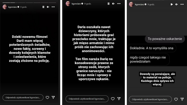 Kadry z relacji na Instagramie Krzysztofa Gonciarza