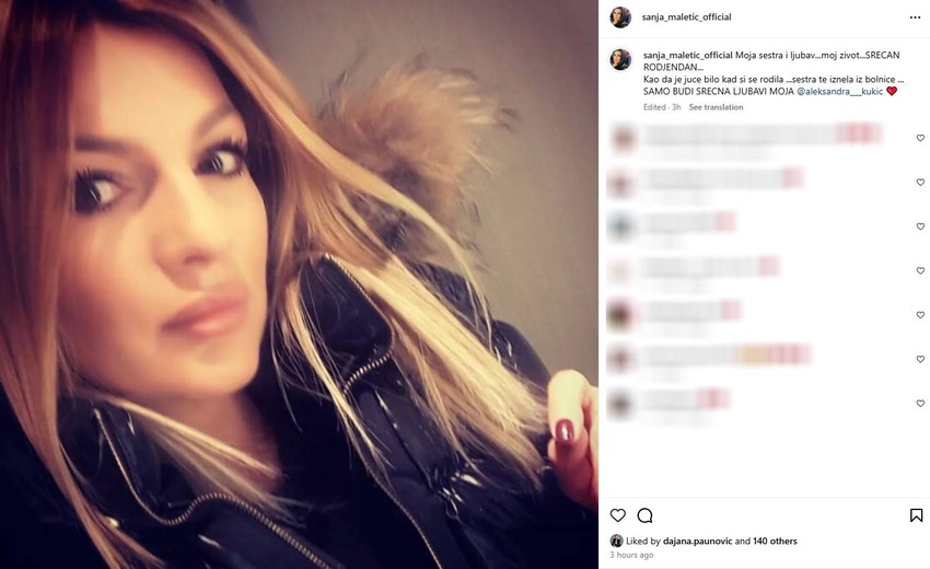 Sanja Maletić čestitala sestri rođendan