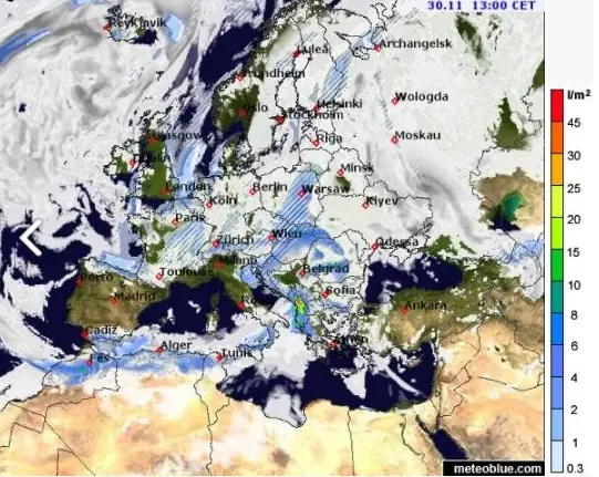 Opady śniegu w Polsce 30 listopada godzina 13:00