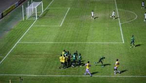 The Super Eagles celebrate their opening goal against South Sudan in the Accra Sports Stadium.