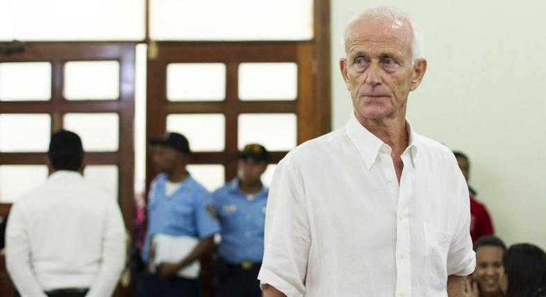 French alleged broker Alain Castany, accused of trying to fly dozens of suitcases packed with cocaine from the Dominican Republic to France, as the trial against him resumes, in Santo Domingo on June 5, 2015