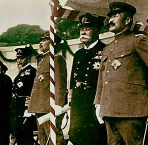 Japońscy marszałkowie (od lewej): Heihachirō Tōgō, Yasutaka Oku, Yoshika Inoue, Kageaki Kawamura