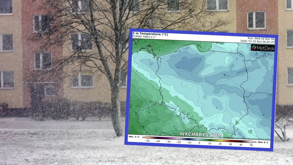 W czwartek powiew zimy będzie coraz bardziej odczuwalny (mapa: wxcharts.com)