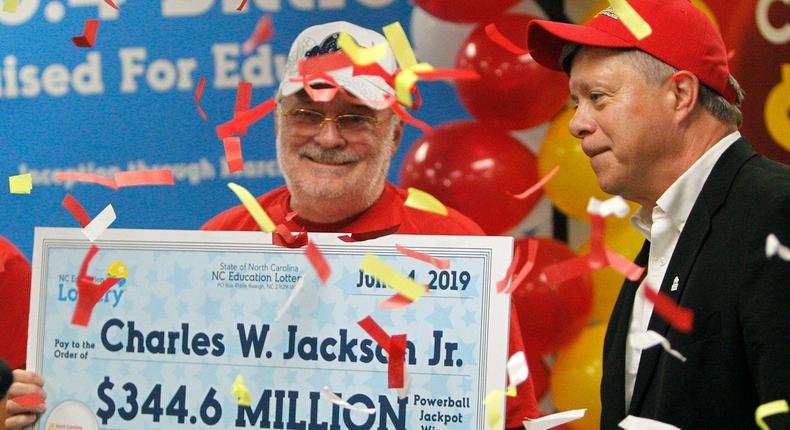 Charles W. Jackson Jr. of North Carolina is introduced as the winner of the $344.6 million Powerball jackpot on June 4, 2019.Travis Long/Raleigh News & Observer/Tribune News Service/Getty Images