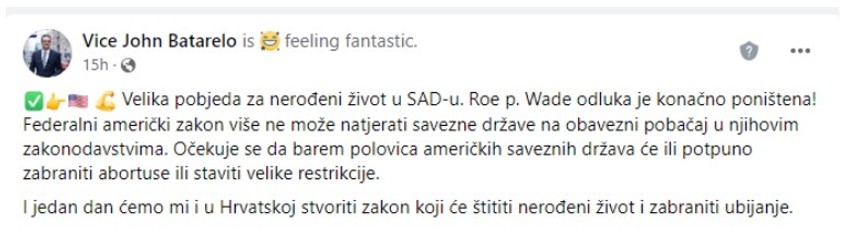 Batarelo o odluci suda SAD