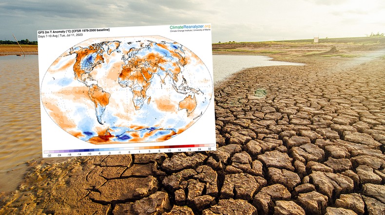 Na świecie padają rekordy temperatur. Wtorek był najcieplejszym dniem w historii (mapa: climatereanalyzer.org)