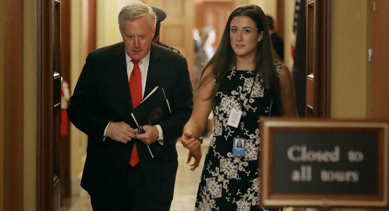 Then-Acting White House chief of staff Mark Meadows and Cassidy Hutchinson, one of his top aides, walk through the Capitol in March 2020.Chip Somodevilla/Getty Images