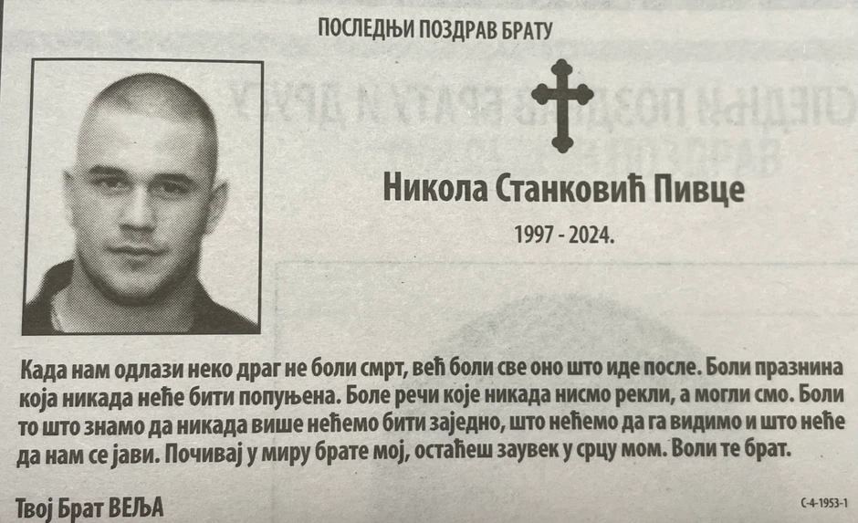 Čitulje za Nikolu Stankovića zvanog Pivce