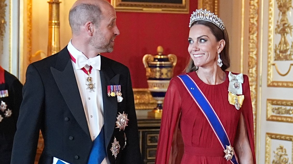 Princezná Kate a princ William na slávnostnej večeri pri príležitosti návštevy francúzskeho prezidenta Emmanuela Macrona, 8. júl 2025