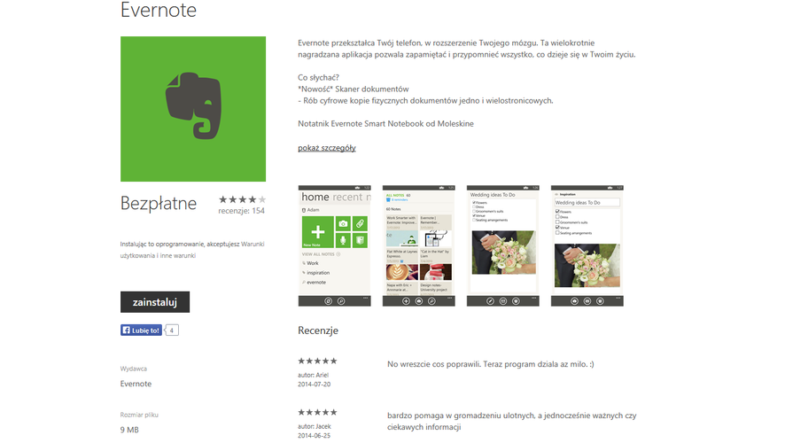 <b>Evernote</b>
<br><br>
Evernote pozwala na szybkie i intuicyjne zarządzanie naszymi notatkami - zarówno tekstowymi, głosowymi, jak i graficznymi. Poszczególne notatki możemy synchronizować na wszystkich urządzeniach z zainstalowaną aplikacją. Możemy je również udostępnić na Facebooku lub Twitterze.
