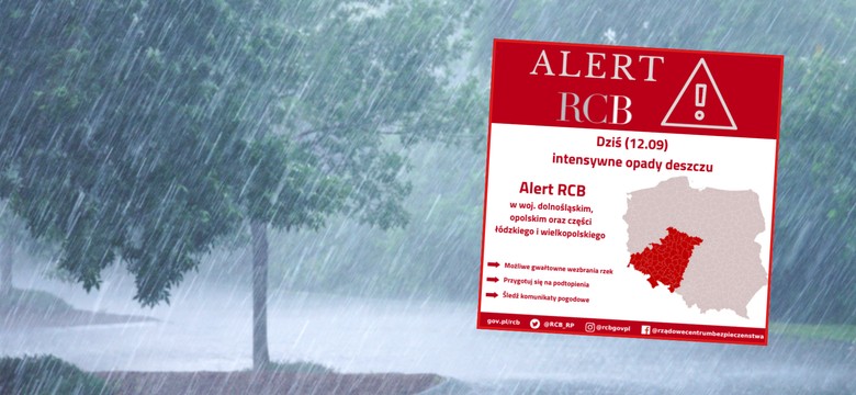 Alert RCB. Intensywny deszcz i zagrożenie podtopieniami w wielu regionach Polski