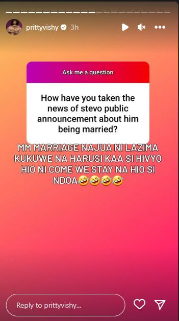 A screenshot of Pritty Vishy's Q&A session with her fans on Instagram.