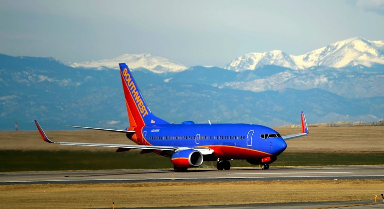 A Southwest Airlines Boeing 737 in Denver.
