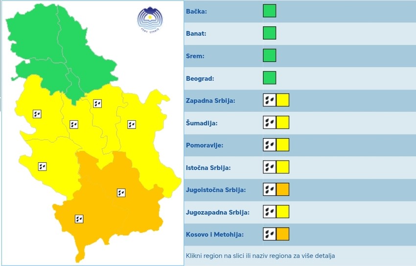 Velika količina padavina u nedelju