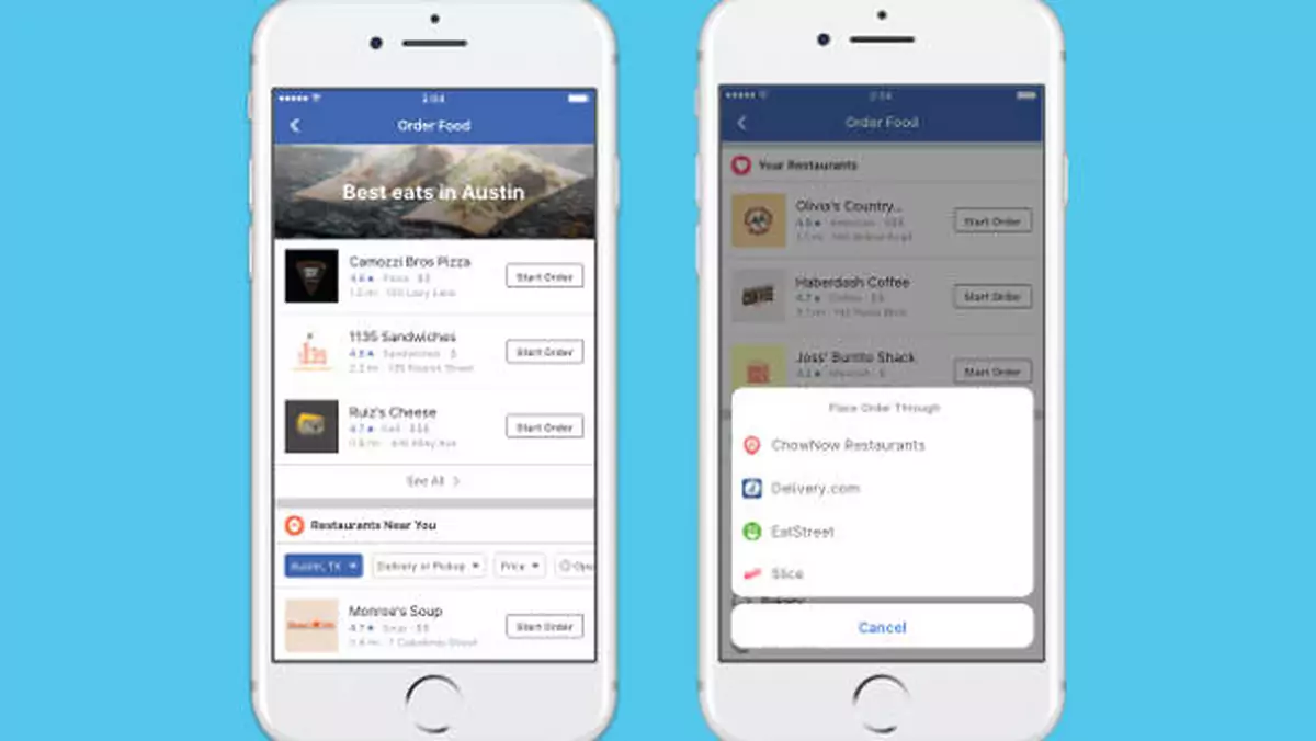 Facebook pozwoli zamawiać jedzenie poprzez aplikację