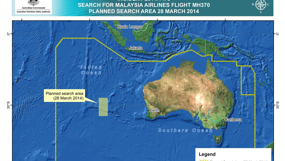 Jest nowy obszar poszukiwań samolotu malezyjskich linii lotniczych, położony ok. 1100 km na północny wschód od obszaru, w którym w ostatnich dniach koncentrowały się poszukiwania zaginionej blisko trzy tygodnie temu maszyny - poinformował Australijski Urząd ds. Bezpieczeństwa Morskiego (AMSA), który koordynuje operację.