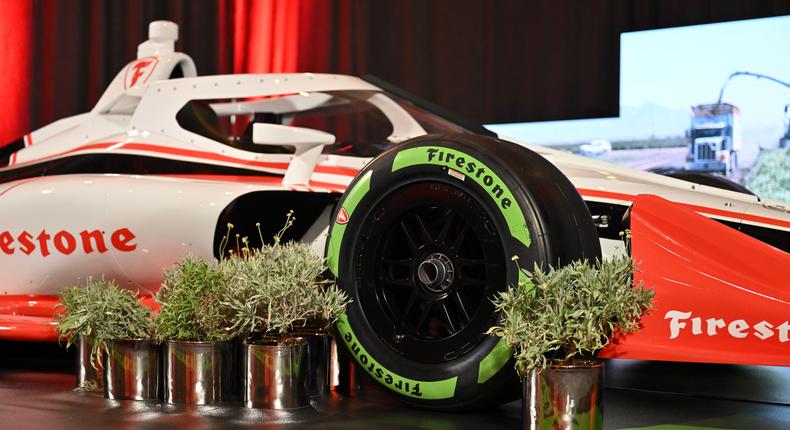 Firestone IndyCar race tires made with guayule. The desert shrub could help supplement the rubber harvested from delicate rainforests.Joey Bordelon/Bridgestone