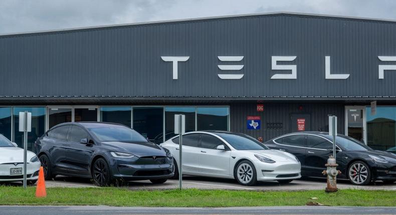 Tesla vehicles sitting on the lot at a Tesla dealership in Austin, Texas. Shares jumped Tuesday after second-quarter deliveries were better than expected. Brandon Bell via Getty Images