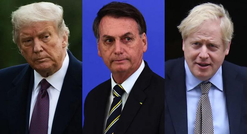 Boris Johnson, Jair Bolsonaro ou encore Donald Trump ont été diagnostiqués positifs au Covid-19 avant Emmanuel Macron. (AFP)