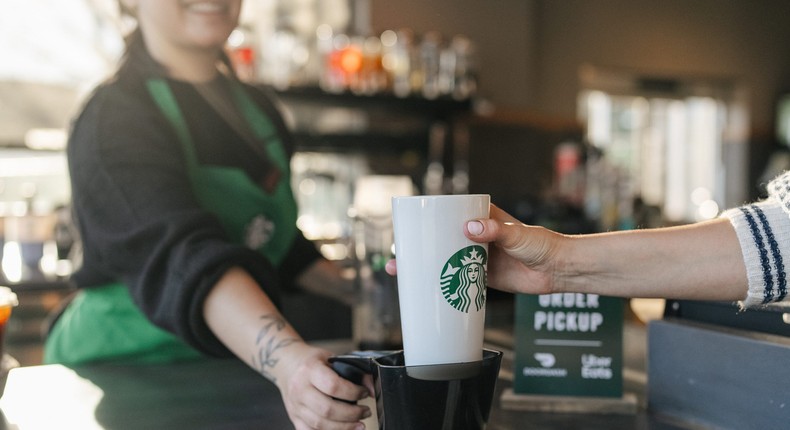 Starbucks customers can now use their own cups for mobile and drive-thru orders.Starbucks