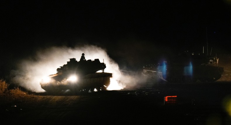 An Israeli tank maneuvers in northern Israel near the Israel-Lebanon border on September 30.AP Photo/Baz Ratner