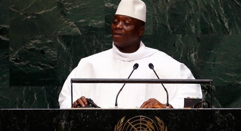 Al Hadji Yahya Jammeh, President of the Republic of the Gambia, addresses the 69th United Nations General Assembly at the U.N. headquarters in New York September 25, 2014.            REUTERS/Lucas Jackson