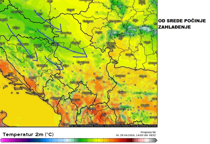 Zahlađenje kreće od srede