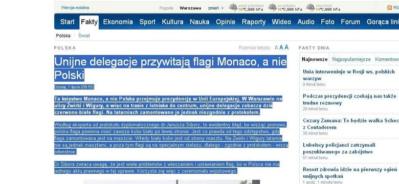 Wpadka władz Warszawy. To Monako przejmuje prezydencję